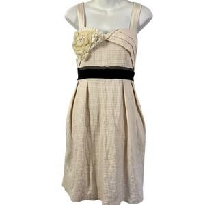 Deletta Anthropologie Womens Cream Textured Knit Sweetheart Neck Party Dress M